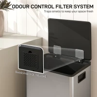 HOMCOM 50L Kitchen Step Bin — Soft-Close Lid, Removable Inner Bucket, Silver(m-4)