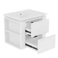 Dulap de baie suspendat cu iluminare LED cu senzor radar, două sertare și rafturi laterale, 61x46x50 cm, Alb