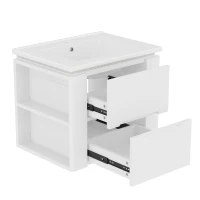 Badezimmerschrank Wand mit LED-Radarsensor-Beleuchtung 2 Schubladen seitlichen Ablagen 61cm Weiß(m-1)