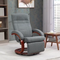 HOMCOM Relaxfauteuil met Opklapbare Voetensteun, Draaibaar, Kantelbare Rugleuning, Linnenlook, Tot 140 kg, Grijs(m-10)