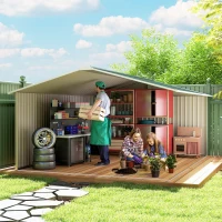 Outsunny 12.5ft x 11.1ft Durable Steel Sliding Door Storage Shed with Four Ventilation - Green(m-9)