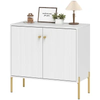 HOMCOM Modernes Sideboard 2 Türen – Marmoroptik, verstellbares Fach, Stahlbeine, Weiß, 80 x 39,1 x 76 cm(m-6)