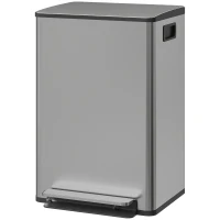 HOMCOM Papelera de cocina 50 L con pedal y cierre suave, cubo extraíble, 41,7 x 36,6 x 62 cm, plateado(m-7)