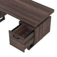 Einfacher Büroschreibtisch mit Schubladen, MDF und hochwertiges Metallrohr, geräumige Schreibtischplatte, effiziente Aufbewahrung, 135 x 54 x 76 cm, Schwarz+Braun(m-6)