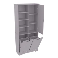 Badezimmerschrank mit doppeltem Wäschekorb, verstellbare Regale, viel Stauraum, 78 x 35 x 172,7 cm, Grau(m-9)