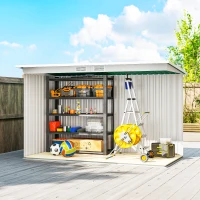 Outsunny 9ft x 4ft Metal Garden Shed, Outdoor Tool House with Foundation Kit, Ventilations and Double Doors, Deep Green(m-9)