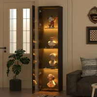 Multifunktionale Vitrine mit Glastrennwand, LED-Farbwechsellicht, 40 x 29 x 170 cm, Schwarz(m-5)