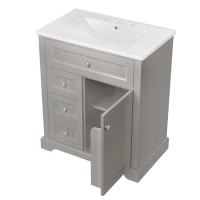 Badezimmerschrank 76cm Bodenstehender mit Waschbecken Feuchtigkeitsbeständig Stauraum Grau(m-1)