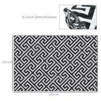Outsunny 152 x 243 cm(5x 8ft) Outdoor Rug Reversible Mat Plastic Straw Rug Portable RV Camping Mat for Garden Deck Picnic Indoor, Black & White(m-3)