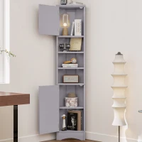 Dreieckiger Badezimmerschrank, verstellbare Einlegeböden und Doppeltüren, 37 x 24,5 x 170 cm, Grau(m-4)