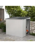 Outsunny Magazie Grădină din Oțel, Ușă Glisantă, pentru Căsuță de Unelte, Căsuță de Grădină, 154x206.5x160/181 cm, Albă(m-13)