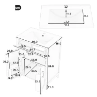 Armario de baño independiente con lavabo, estantes de doble puerta, cajones prácticos, estantes ajustables, 60x46x84,8 cm, Gris(m-3)