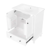 Badezimmerschrank mit Waschbecken, freistehend, großer Stauraum, 76 x 46 x 87 cm, Weiß(m-11)