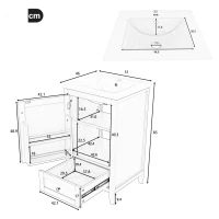 Badezimmerschrank mit Waschbecken geräuschlose Schublade verstellbares Regal 51x46 cm Weiß(m-3)