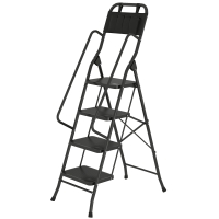 HOMCOM Escada Dobrável com 4 Degraus Apoio para os Braços e Suporte para Ferramentas 50x83x157,5 cm Preto