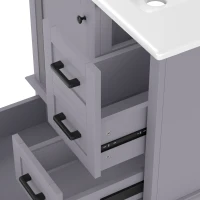 Bodenstehender Badezimmerschrank mit Waschbecken, vielfältiger Stauraum, 76 x 46 x 83,5 cm, Grau(m-10)