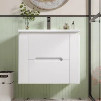 Badezimmerschrank Wand mit LED-Radarsensor-Beleuchtung 2 Schubladen seitlichen Ablagen 61cm Weiß(m-2)