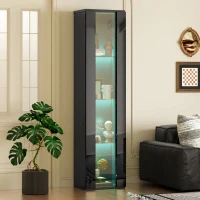 Multifunktionale Vitrine mit Glastrennwand, LED-Farbwechsellicht, 40 x 29 x 170 cm, Schwarz(m-2)