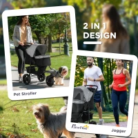 PawHut Dog Stroller Pram, 3-Wheel Foldable Pet Stroller with Invisible Sky Roof, for Small Dogs & Cats, Red(m-5)