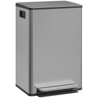 HOMCOM 50L Kitchen Step Bin — Soft-Close Lid, Removable Inner Bucket, Silver(m-1)