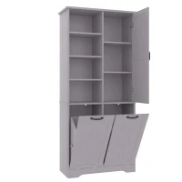 Badezimmerschrank mit doppeltem Wäschekorb, verstellbare Regale, viel Stauraum, 78 x 35 x 172,7 cm, Grau(m-10)