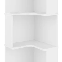 Raft de colț pentru cărți cu bandă de lumină LED cu schimbare de culoare, design în formă de L, spațiu de depozitare în cinci straturi, 63,5x45x175 cm, Alb(m-8)