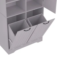 Badezimmerschrank mit doppeltem Wäschekorb, verstellbare Regale, viel Stauraum, 78 x 35 x 172,7 cm, Grau(m-6)