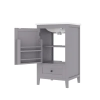 Badezimmerschrank mit Waschbecken, geräuschlose Schublade, verstellbares Regal, 51 x 46 x 85 cm, Grau(m-1)