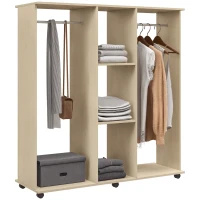 HOMCOM Roupeiro de Madeira Móvel Armário Roupeiro Aberto com 2 Barras para Pendurar e 3 Prateleiras 120x40x128 cm Madeira(m-10)
