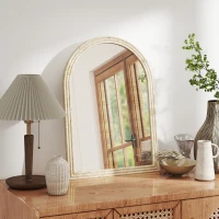 HOMCOM Espelho de Parede Arqueado Espelho de Casa de Banho 50x70 cm com Moldura de Imitação de Pedra Bege(m-7)