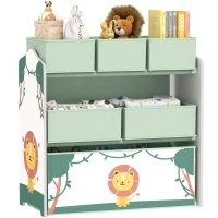 AIYAPLAY Estante Infantil para Brinquedos com 6 Caixas em Tecido Não Tecido Organizador de Brinquedos de 3 Níveis 63x30x66 cm Verde(m-10)
