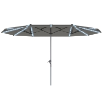 Outsunny Dubbele Parasol met Zonne-energie Verlichting, Aluminium, Polyester, UPF50+ Bescherming, UV-bestendig, Terras Parasol, Donkergrijs