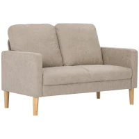 HOMCOM Sofá de 2 Lugares Estofado em Microfibra Sofá Moderno com Pés de Madeira Apoio de Braços 130x78x85 cm Creme(m-6)