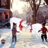 Outsunny 2-delige ijsbeerkerstdecoratie — 140 koelwitte LED's, waterdicht met timer, voor binnen en buiten(m-8)