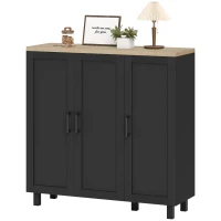 HOMCOM Sideboard mit 3 Türen und verstellbaren Böden, modern, 90 x 30 x 90 cm, Schwarz(m-6)