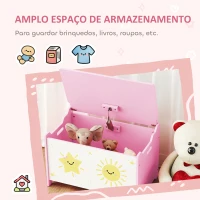 AIYAPLAY Baú Brinquedos Infantil 53 L Caixa de Arrumação Brinquedos com Tampa Rebatível e Pistão a Gás 60x37x39 cm Rosa(m-4)