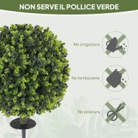 HOMCOM Set 2 Piante Artificiali di Bosso da 40 cm con Picchetto Integrato per Interno ed Esterno, Verde(m-5)