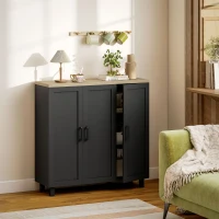 HOMCOM Sideboard mit 3 Türen und verstellbaren Böden, modern, 90 x 30 x 90 cm, Schwarz(m-5)