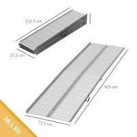 HOMCOM Rampa per Sedia a Rotelle e Scooter per Disabili Pieghevole e Antiscivolo in Alluminio, 305x73.5x5 cm, Argento(m-3)