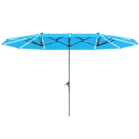 Outsunny Dubbele Parasol met Zonne-energie Verlichting, Aluminium, Polyester, UPF50+ Bescherming, UV-bestendig, Terrasparasol, Blauw