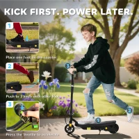 HOMCOM Foldable Electric Scooter, with LED Headlights, for Ages 7-14 Years, Black(m-4)