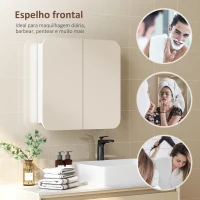 HOMCOM Armário de Casa de Banho com Espelho Design com Bordas Curvas com Prateleiras Ajustáveis 68x13x66 cm Branco(m-7)