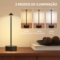 HOMCOM Conjunto de 2 Candeeiros de Mesa Recarregáveis por USB Reguláveis com Controlo Táctil 3000K/4500K/6500K Ø10x30 cm Preto(m-4)