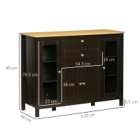 HOMCOM Sideboard Buffet Cabinet — 3 Cabinets, 2 Drawers, Glass Doors, 120x40x90cm Black(m-3)