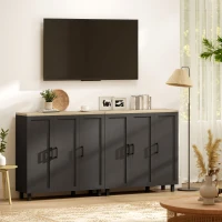 HOMCOM Sideboard mit 3 Türen und verstellbaren Böden, modern, 90 x 30 x 90 cm, Schwarz(m-4)