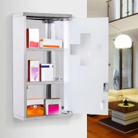 HOMCOM Dulapior pentru Medicamente, in Sticla si Otel Usa si 2 Chei Prim Ajutor Cutie Medicamente 48x25cm(m-10)