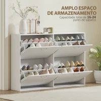 HOMCOM Sapateira Moderna com 4 Gavetas Abatíveis e Prateleiras Ajustáveis para 16-24 Pares de Sapatos 120x24x81 cm Branco(m-4)