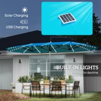 Outsunny Dubbele Parasol met Zonne-energie Verlichting, Aluminium, Polyester, UPF50+ Bescherming, UV-bestendig, Terrasparasol, Blauw(m-5)