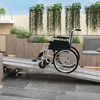 HOMCOM Rampa per Sedia a Rotelle e Scooter per Disabili Pieghevole e Antiscivolo in Alluminio, 305x73.5x5 cm, Argento(m-8)