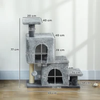 PawHut Escalera para Gatos 4 Peldaños Ajustable con 2 Casitas y Poste Rascador, Gris(m-3)